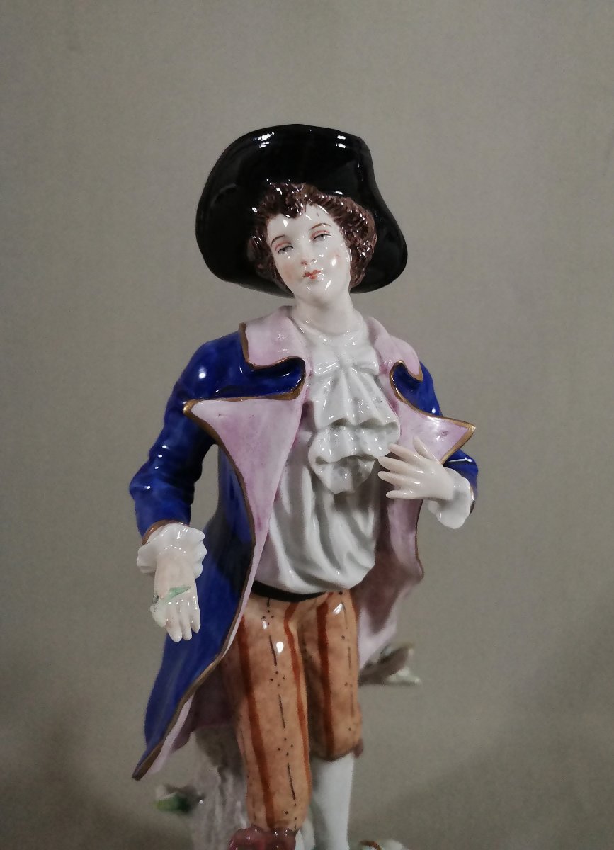 Figurine Galante, Le Petit Jardinier, Style XVIIIe, Manufacture de Sitzendorf  (Thuringe)-photo-3