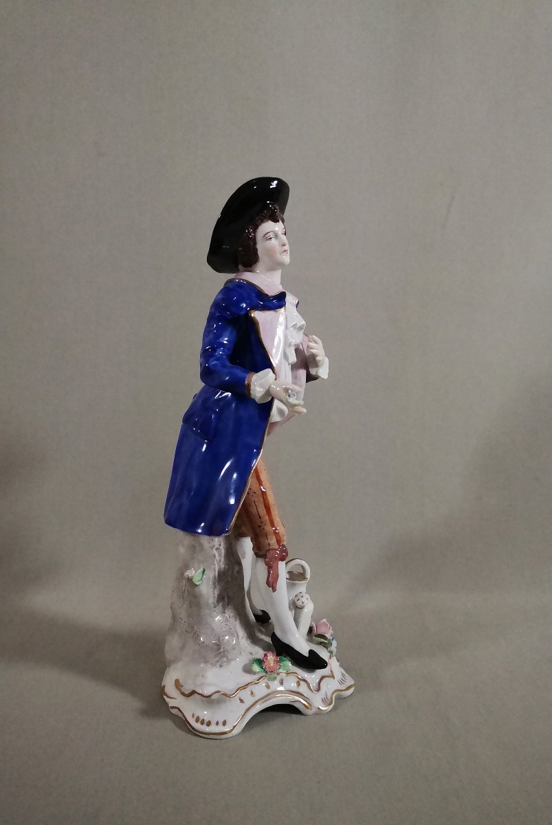 Figurine Galante, Le Petit Jardinier, Style XVIIIe, Manufacture de Sitzendorf  (Thuringe)-photo-4