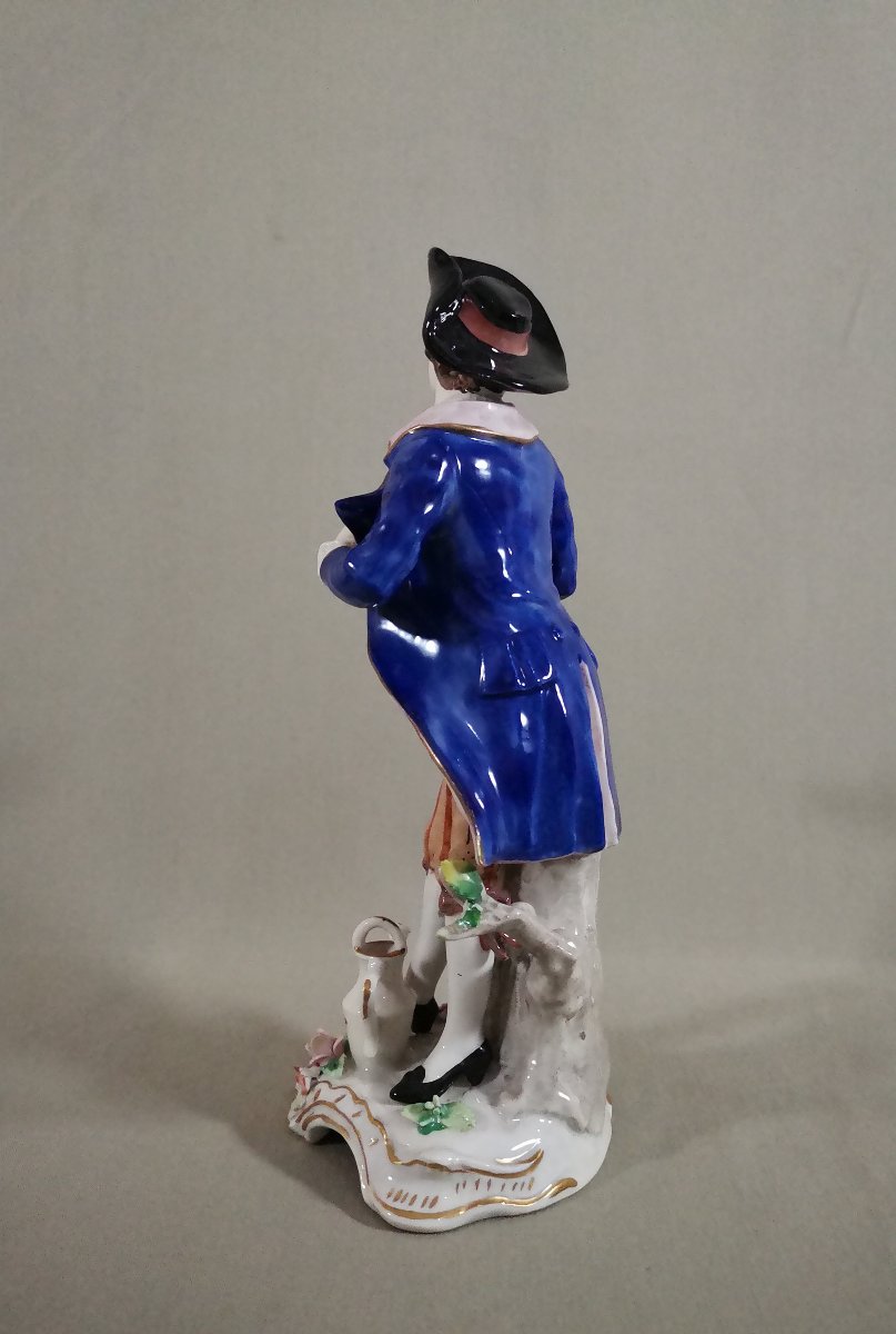 Figurine Galante, Le Petit Jardinier, Style XVIIIe, Manufacture de Sitzendorf  (Thuringe)-photo-6