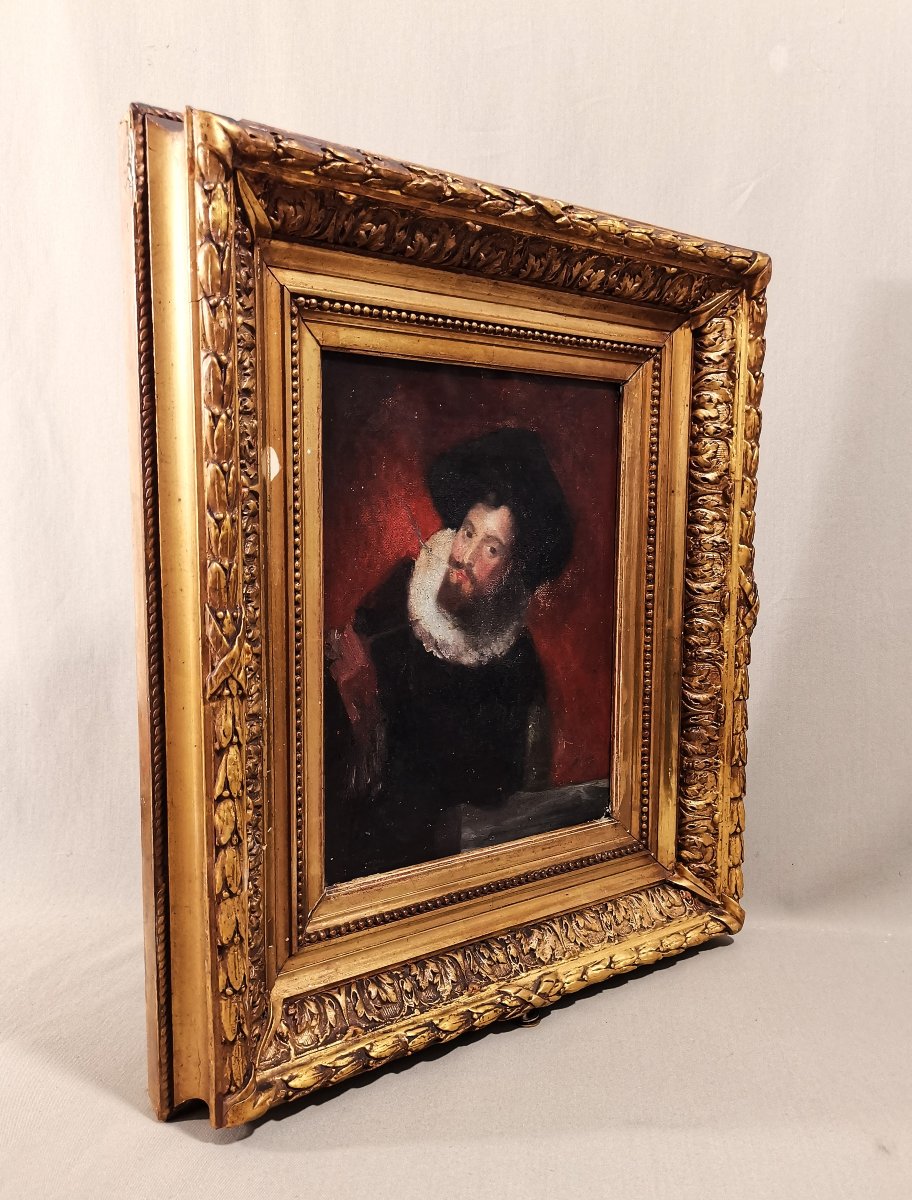 Huile sur Toile Ancienne, Portrait Présumé du Peintre & Maître Baroque Pierre Paul Rubens-photo-2