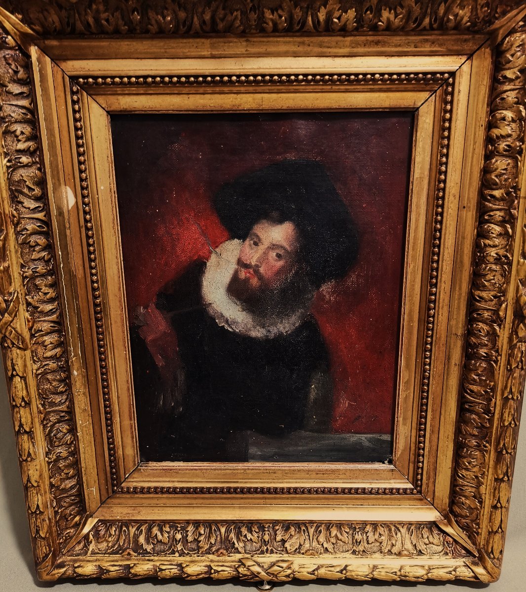 Huile sur Toile Ancienne, Portrait Présumé du Peintre & Maître Baroque Pierre Paul Rubens-photo-4