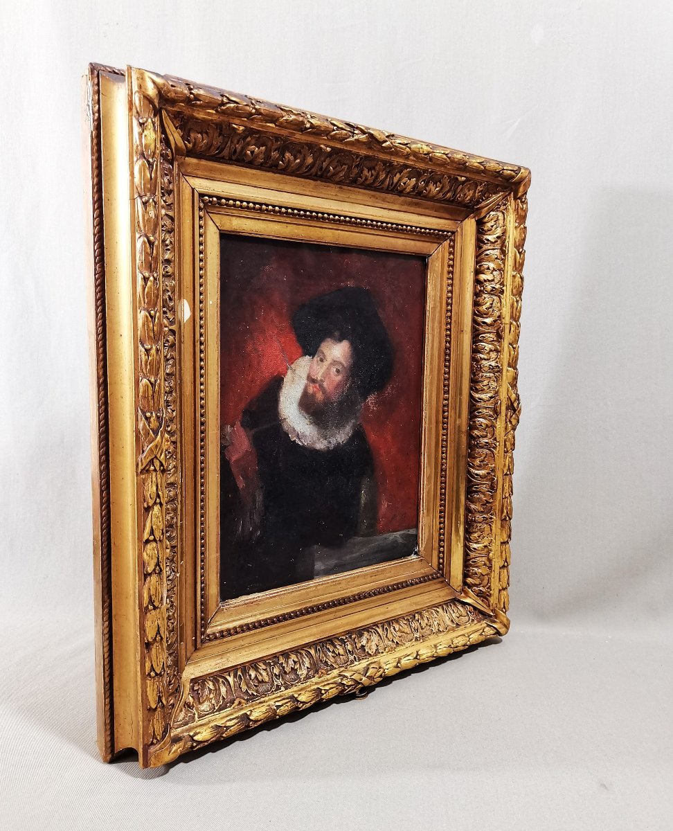 Huile sur Toile Ancienne, Portrait Présumé du Peintre & Maître Baroque Pierre Paul Rubens-photo-2