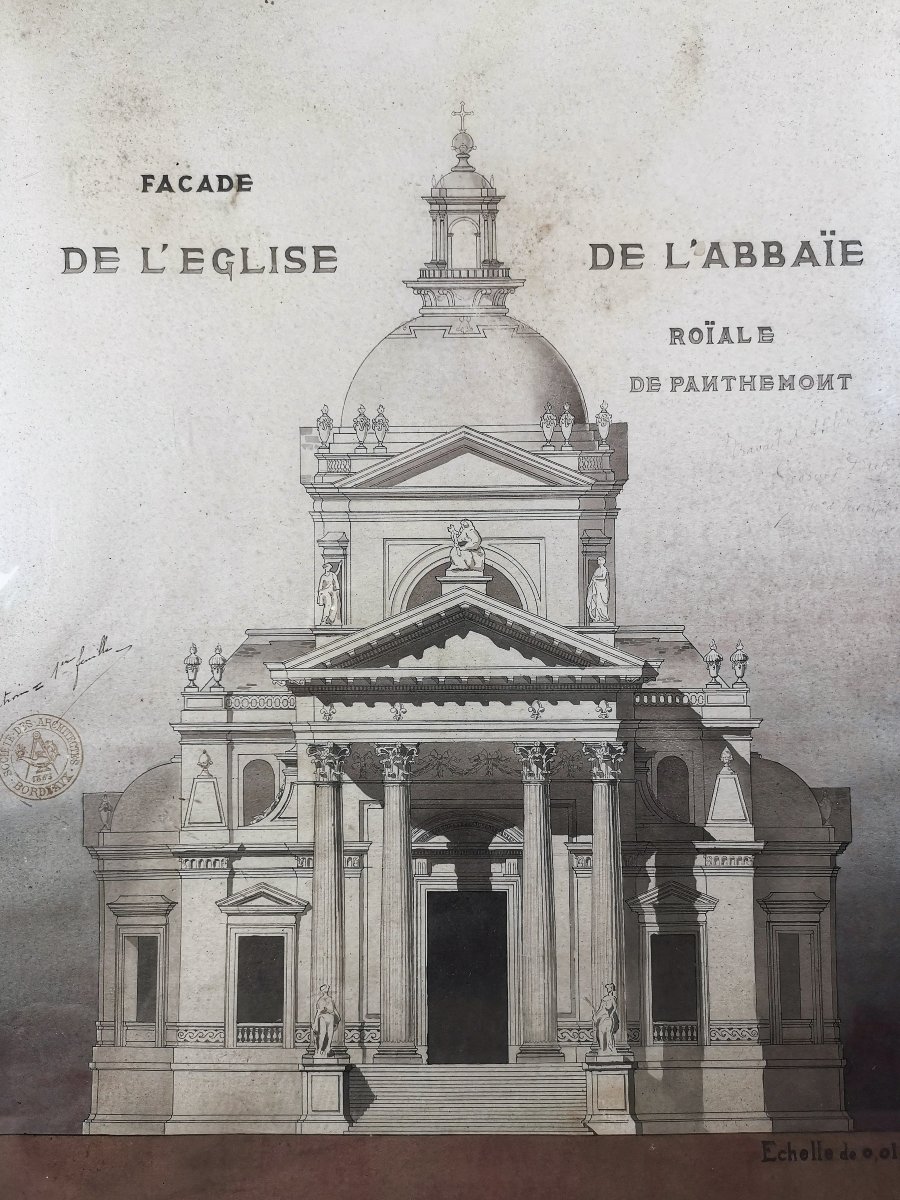 Dessin Ancien au Lavis d Encre, Architecte E. Saunier, Eglise de l Abbaye Royale de Penthemont-photo-2