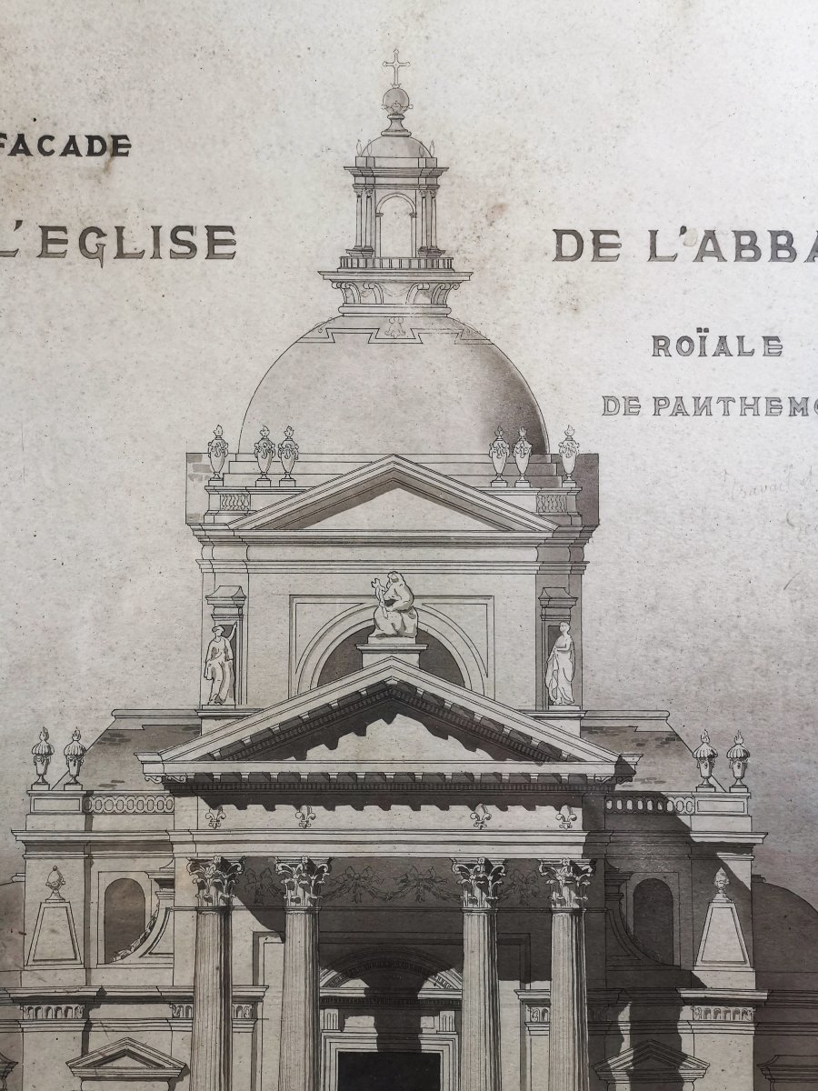 Dessin Ancien au Lavis d Encre, Architecte E. Saunier, Eglise de l Abbaye Royale de Penthemont-photo-2