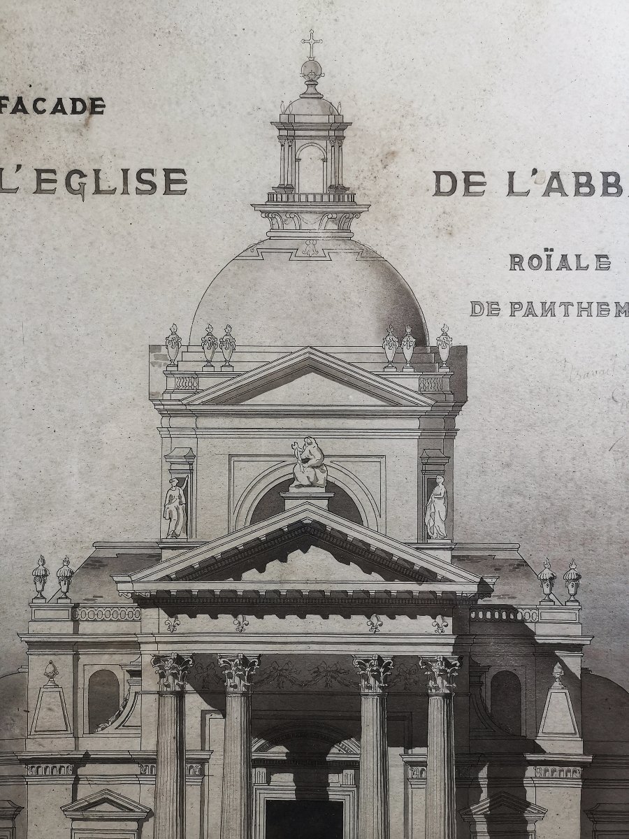 Dessin Ancien au Lavis d Encre, Architecte E. Saunier, Eglise de l Abbaye Royale de Penthemont-photo-4