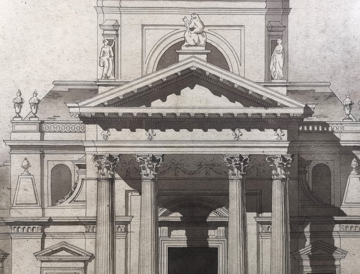 Dessin Ancien au Lavis d Encre, Architecte E. Saunier, Eglise de l Abbaye Royale de Penthemont-photo-5