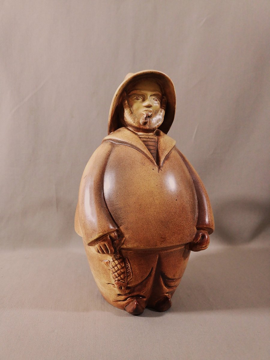 Marie Madeleine Jolly, Anthropomorphic Ceramic Pitcher Depicting A Fisherman, Signed On The Back-photo-2