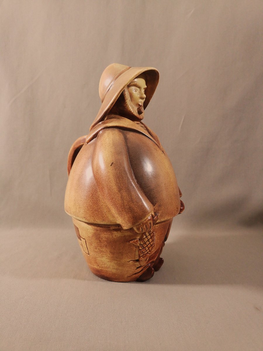 Marie Madeleine Jolly, Anthropomorphic Ceramic Pitcher Depicting A Fisherman, Signed On The Back-photo-3