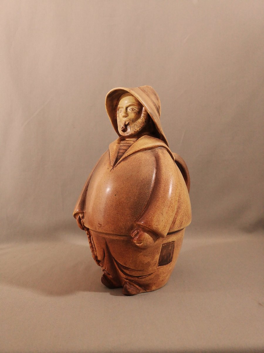 Marie Madeleine Jolly, Anthropomorphic Ceramic Pitcher Depicting A Fisherman, Signed On The Back-photo-4