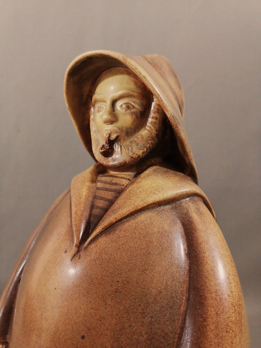 Marie Madeleine Jolly, Anthropomorphic Ceramic Pitcher Depicting A Fisherman, Signed On The Back-photo-1