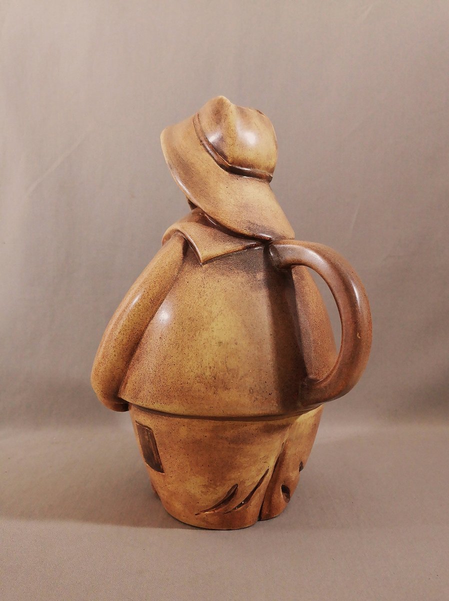 Marie Madeleine Jolly, Anthropomorphic Ceramic Pitcher Depicting A Fisherman, Signed On The Back-photo-3