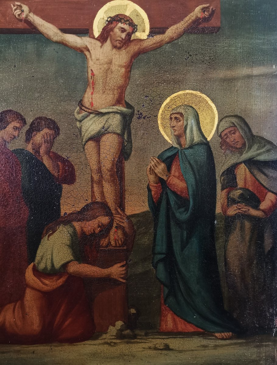 La Crucifixion de Jésus, huile sur plaque de Métal,  XIXe siècle, XIIe Station Chemin de Croix-photo-3