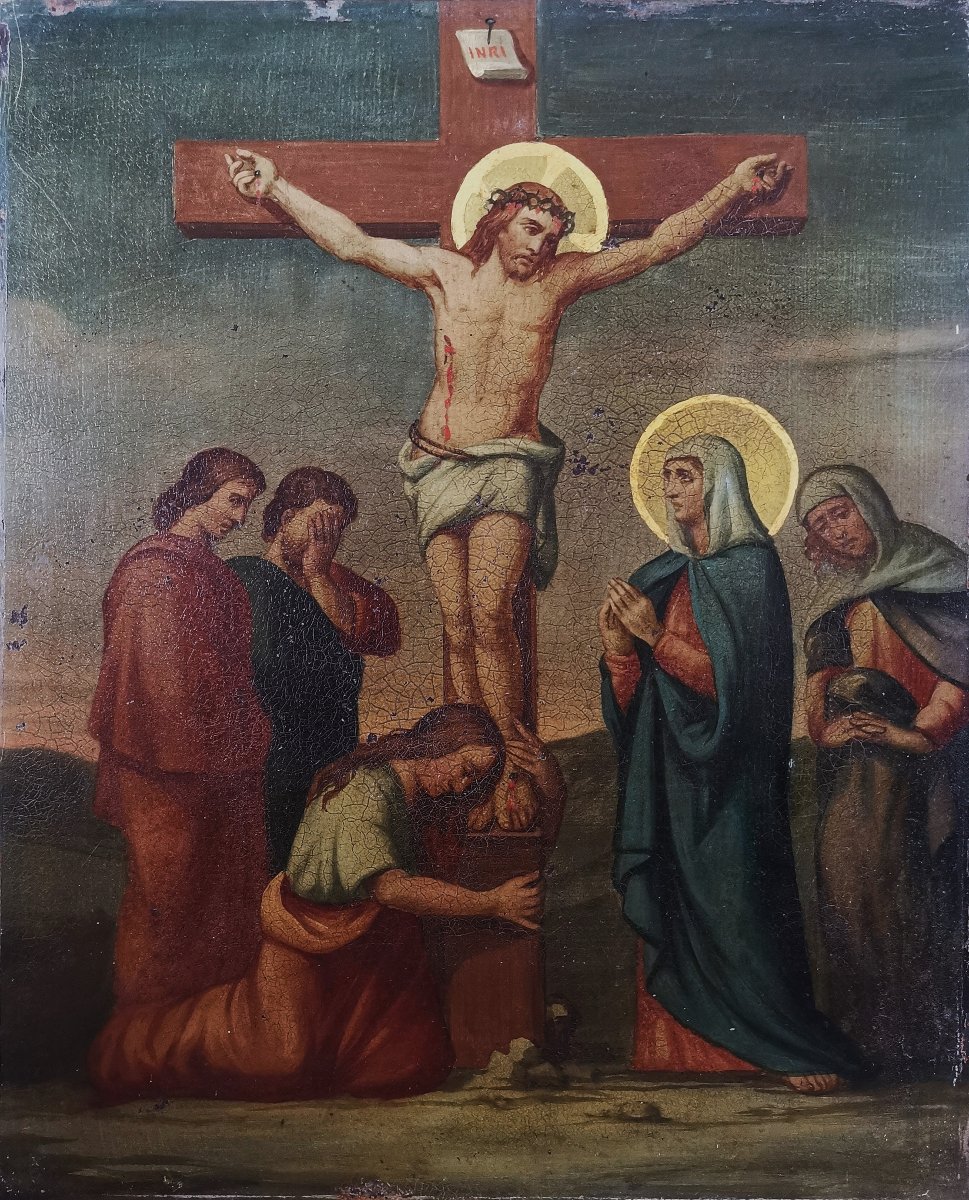 La Crucifixion de Jésus, huile sur plaque de Métal,  XIXe siècle, XIIe Station Chemin de Croix-photo-4