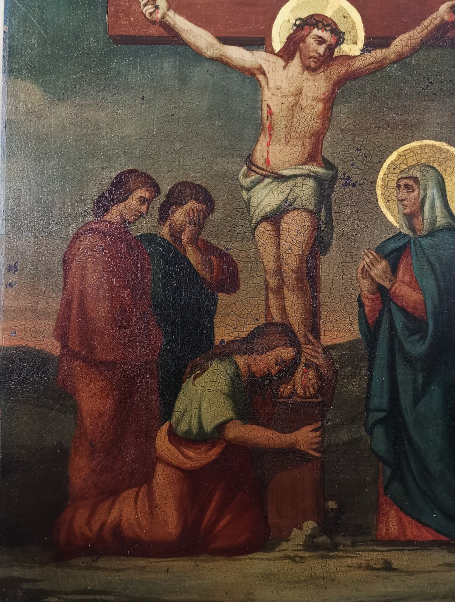 La Crucifixion de Jésus, huile sur plaque de Métal,  XIXe siècle, XIIe Station Chemin de Croix-photo-2
