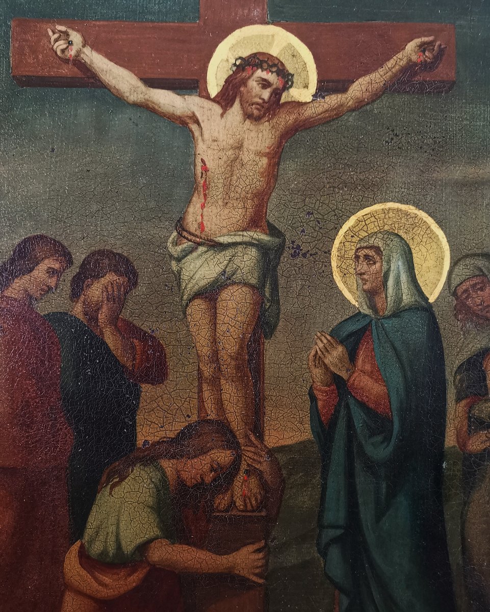 La Crucifixion de Jésus, huile sur plaque de Métal,  XIXe siècle, XIIe Station Chemin de Croix-photo-4