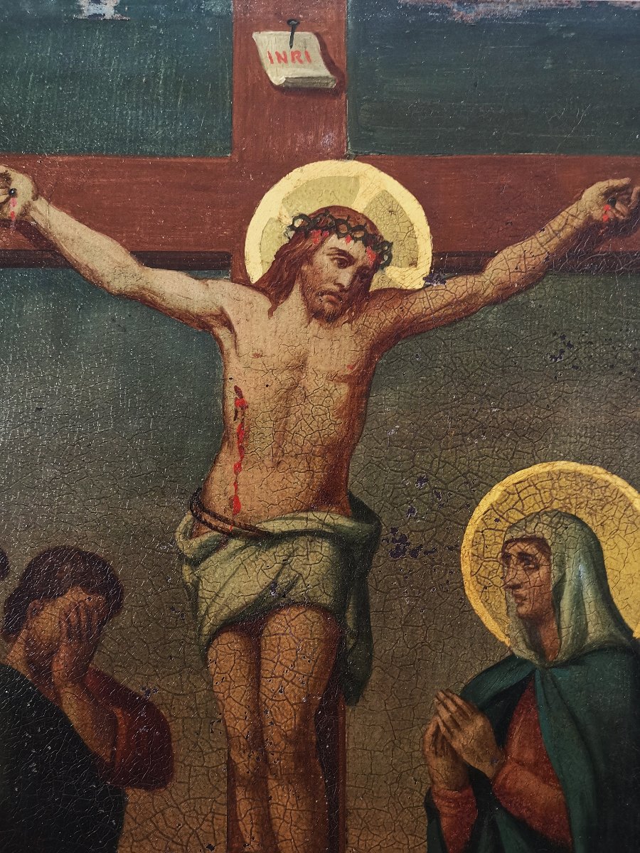 La Crucifixion de Jésus, huile sur plaque de Métal,  XIXe siècle, XIIe Station Chemin de Croix-photo-5
