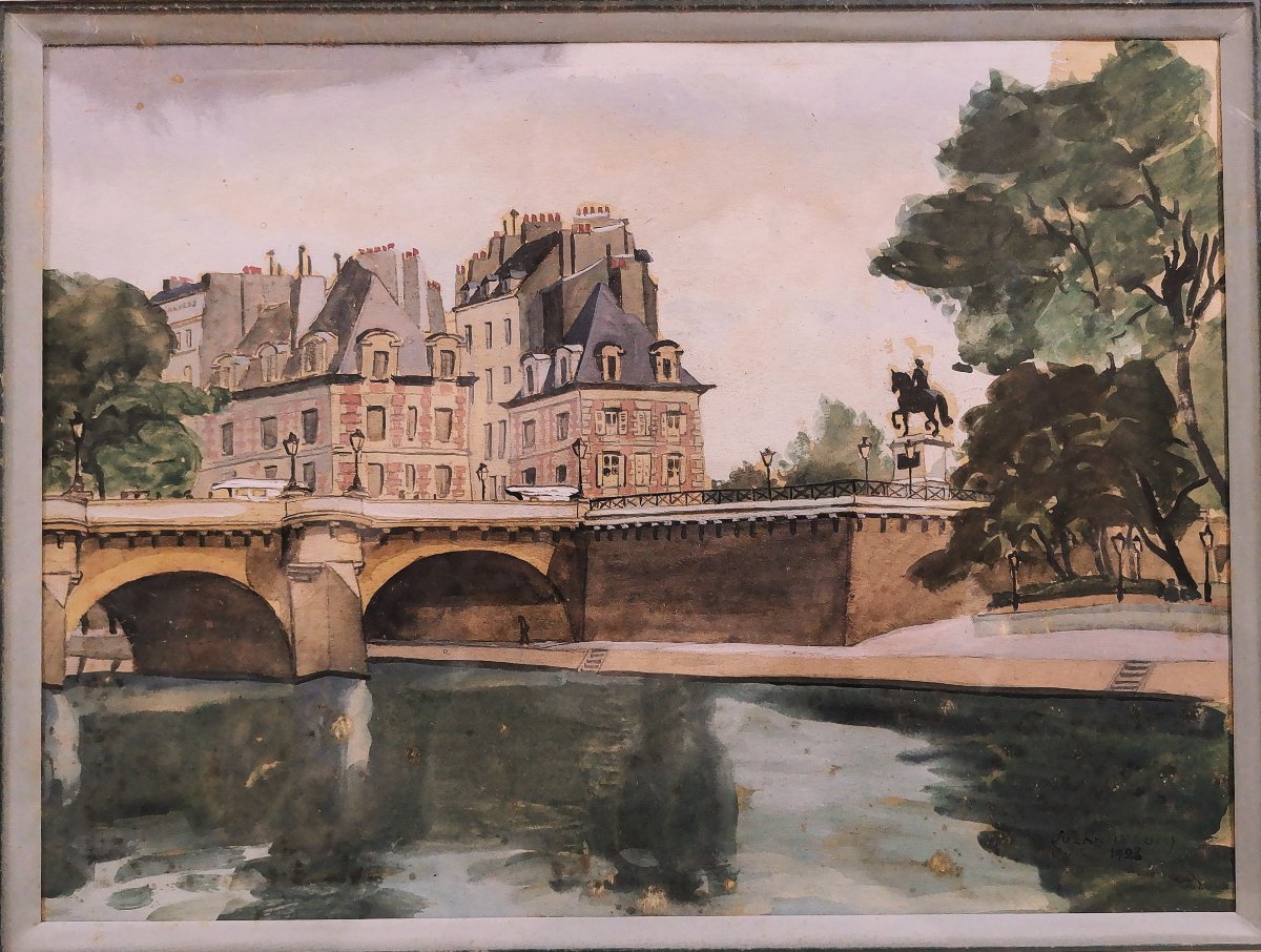 Suzanne Cocq, Peintre Belge, Aquarelle & Gouache sur Papier, Paris Vue du Pont Neuf , 1923-photo-2
