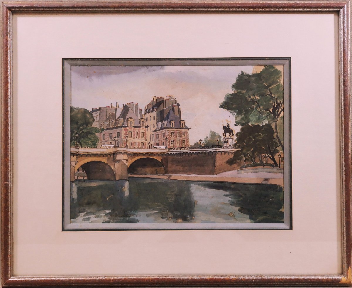 Suzanne Cocq, Peintre Belge, Aquarelle & Gouache sur Papier, Paris Vue du Pont Neuf , 1923-photo-3