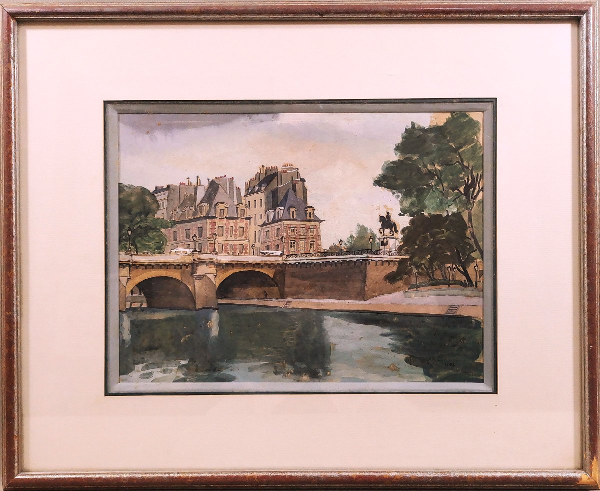 Suzanne Cocq, Peintre Belge, Aquarelle & Gouache sur Papier, Paris Vue du Pont Neuf , 1923