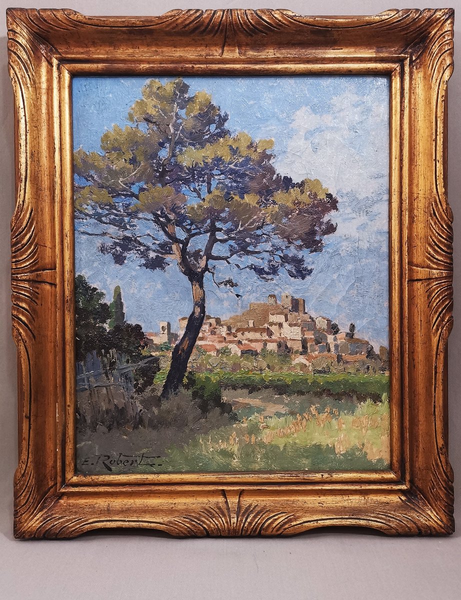 Etienne Robert (1875–1959), Swiss Painter, Provençal Landscape, The Village Of La Garde, Var