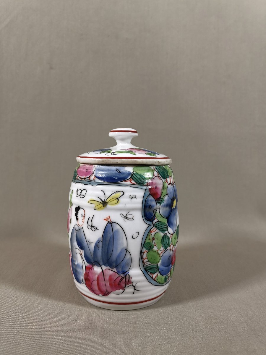 Porcelaine de Bayeux, Pot couvert de Forme Barrique, Période François Gosse, Décor aux Chinois-photo-3