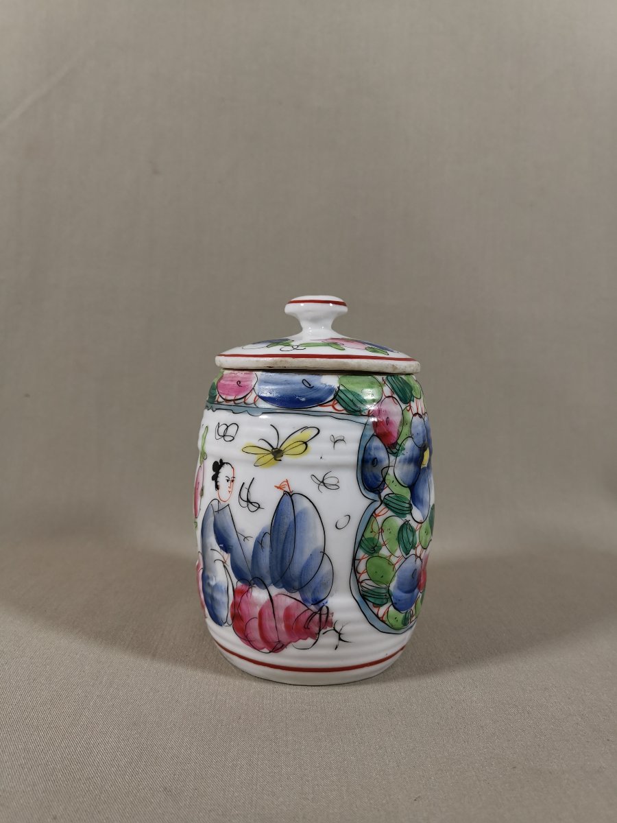 Porcelaine de Bayeux, Pot couvert de Forme Barrique, Période François Gosse, Décor aux Chinois-photo-4