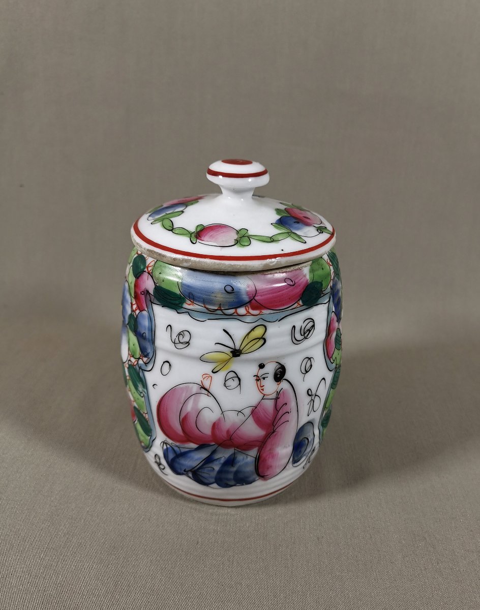 Porcelaine de Bayeux, Pot couvert de Forme Barrique, Période François Gosse, Décor aux Chinois-photo-5