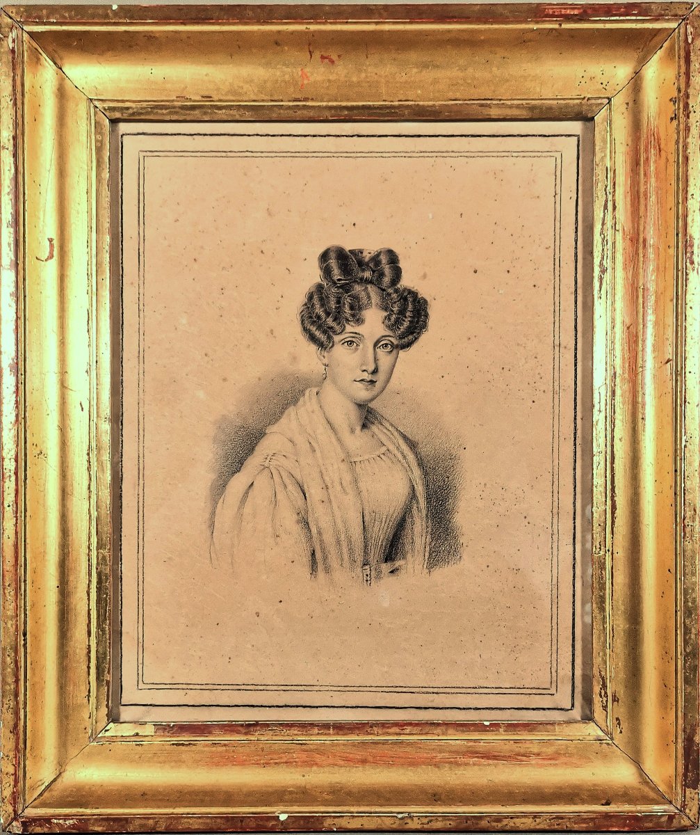 Dessin Epoque Restauration, Portrait en Buste d'une Jeune Femme de Qualité-photo-4