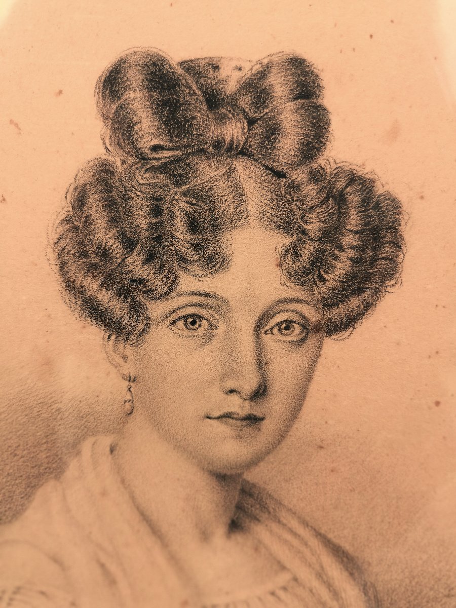 Dessin Epoque Restauration, Portrait en Buste d'une Jeune Femme de Qualité-photo-5