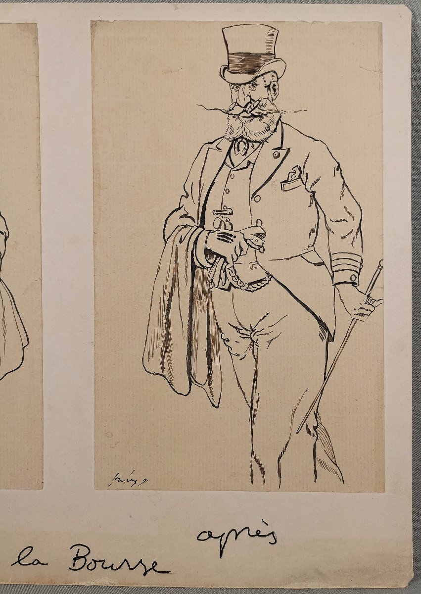 19th-century Satirical Pen-and-ink Drawing, Humorous Caricature, Before And After Stock Market-photo-2