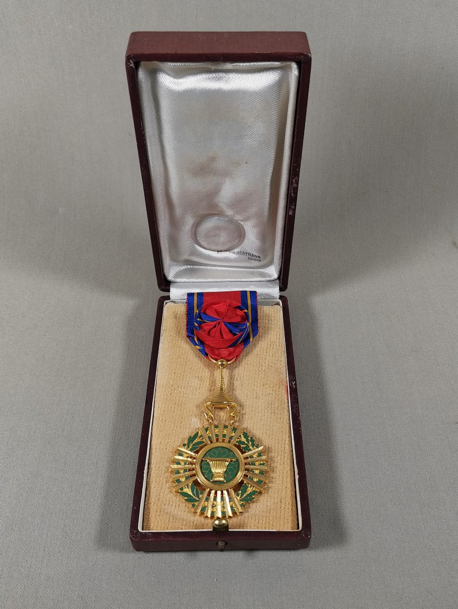 Cambodia  Royal Order Of Sahametrei, Enameled Gold-plated Bronze Officer's Medal,  Pagoda Pendant-photo-2
