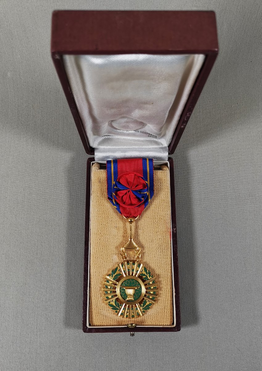 Cambodia  Royal Order Of Sahametrei, Enameled Gold-plated Bronze Officer's Medal,  Pagoda Pendant