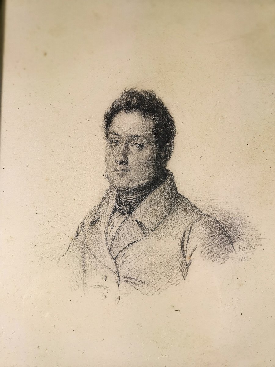 Dessin de Julien Vallou de Villeneuve ,  Portrait présumé du Compositeur Rossini Jeune -photo-2