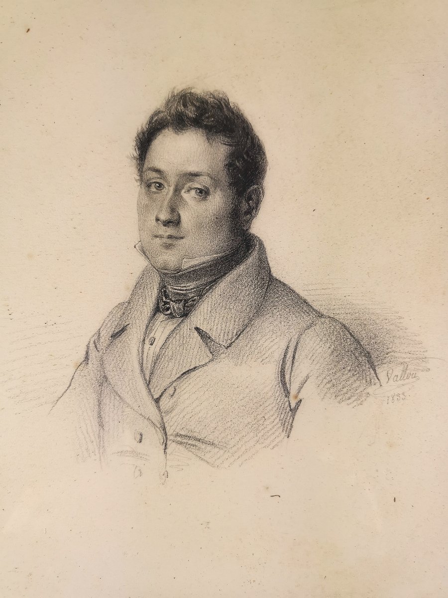 Dessin de Julien Vallou de Villeneuve ,  Portrait présumé du Compositeur Rossini Jeune -photo-3