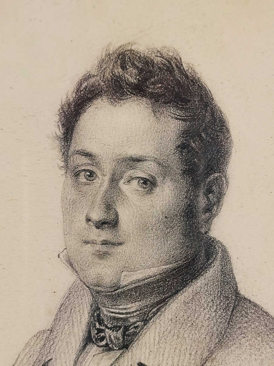 Dessin de Julien Vallou de Villeneuve ,  Portrait présumé du Compositeur Rossini Jeune -photo-3