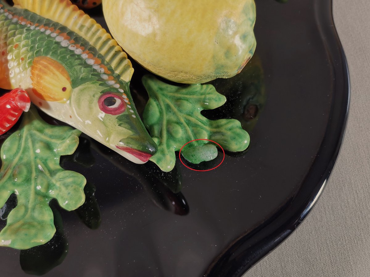 Vallauris Plat Trompe l'oeil, en Majolique ou Barbotine, Poissons et Fruits de Mer, vers 1950-photo-8