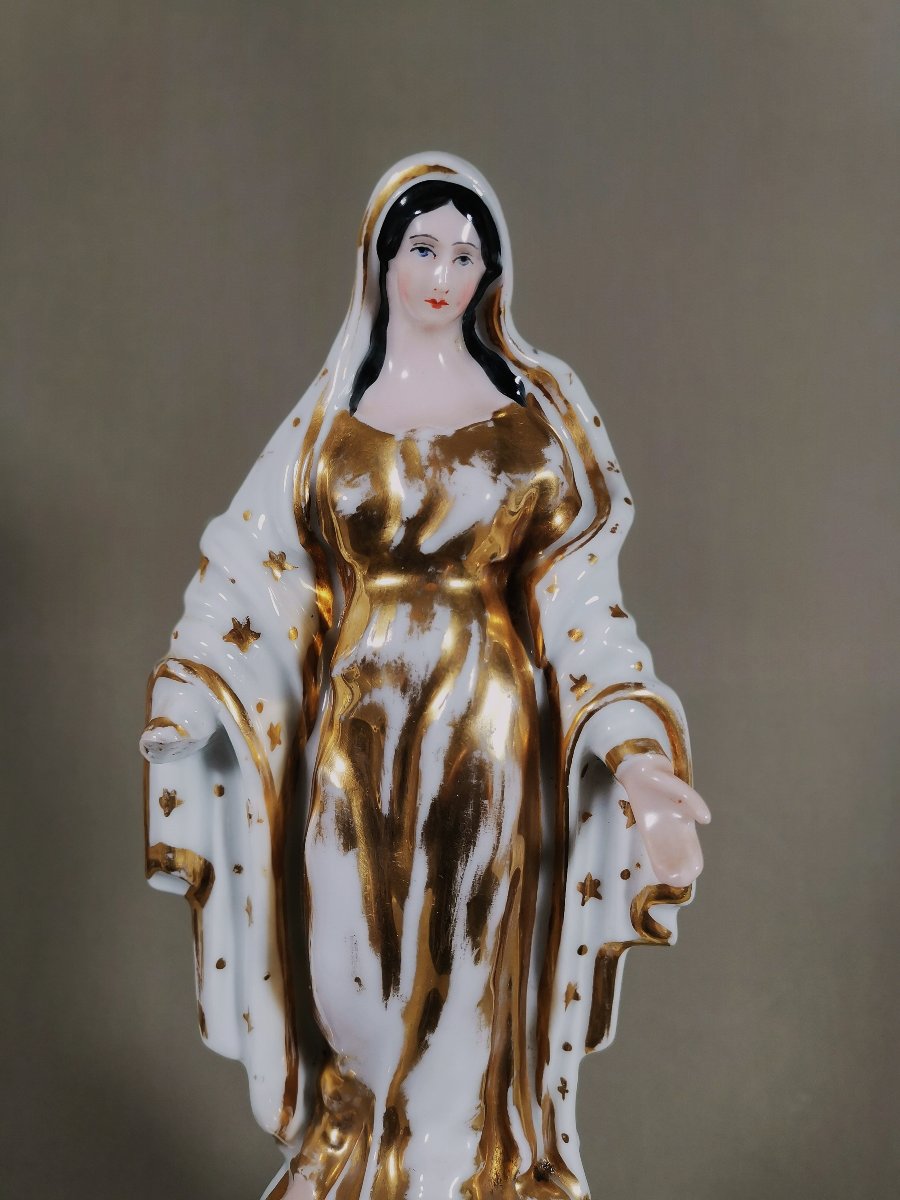 Vierge de Rédemption, Porcelaine de Paris, sur un Globe Etoilé  elle Foule aux Pieds le Serpent-photo-2