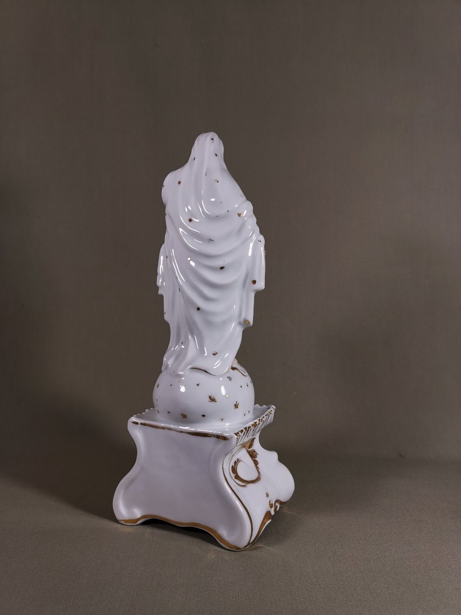 Vierge de Rédemption, Porcelaine de Paris, sur un Globe Etoilé  elle Foule aux Pieds le Serpent-photo-3