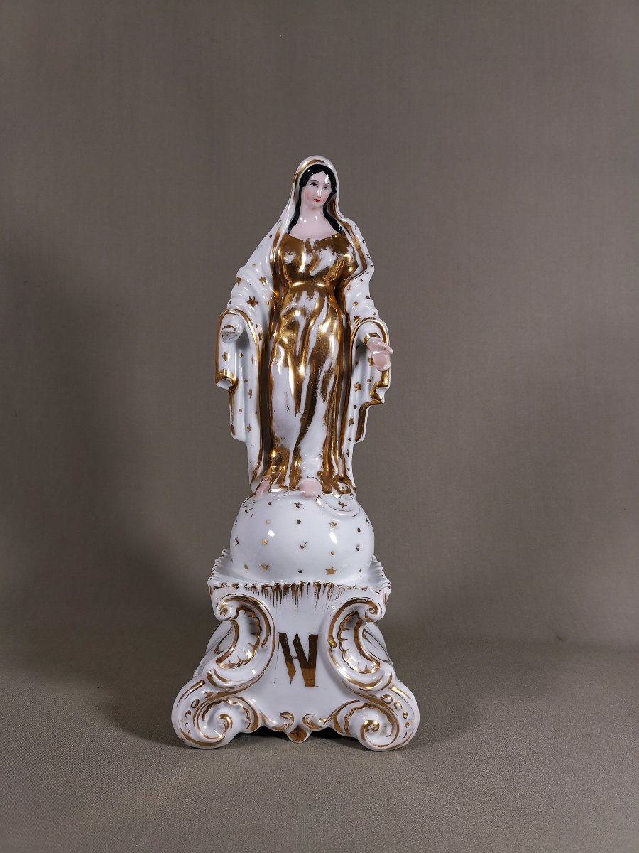 Vierge de Rédemption, Porcelaine de Paris, sur un Globe Etoilé  elle Foule aux Pieds le Serpent-photo-5