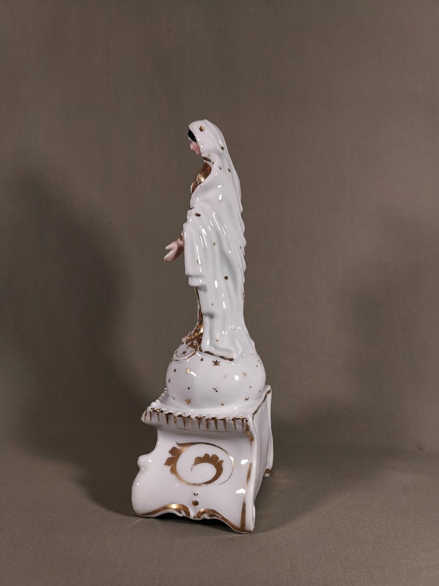 Vierge de Rédemption, Porcelaine de Paris, sur un Globe Etoilé  elle Foule aux Pieds le Serpent-photo-6