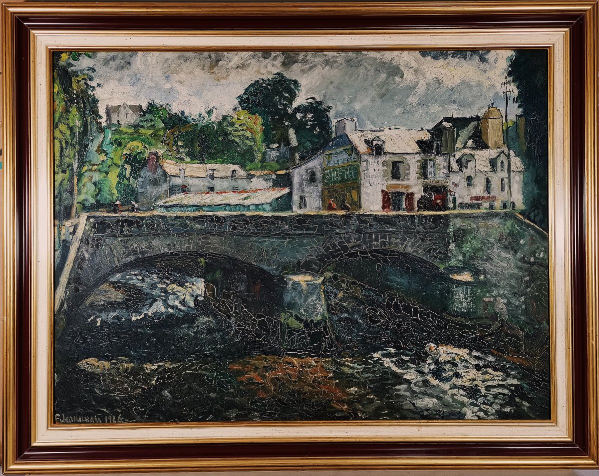 Fernand Jeanneau, Belle huile Animée, Le Pont Lovignon à Quimperlé , Finistère en Bretagne-photo-5