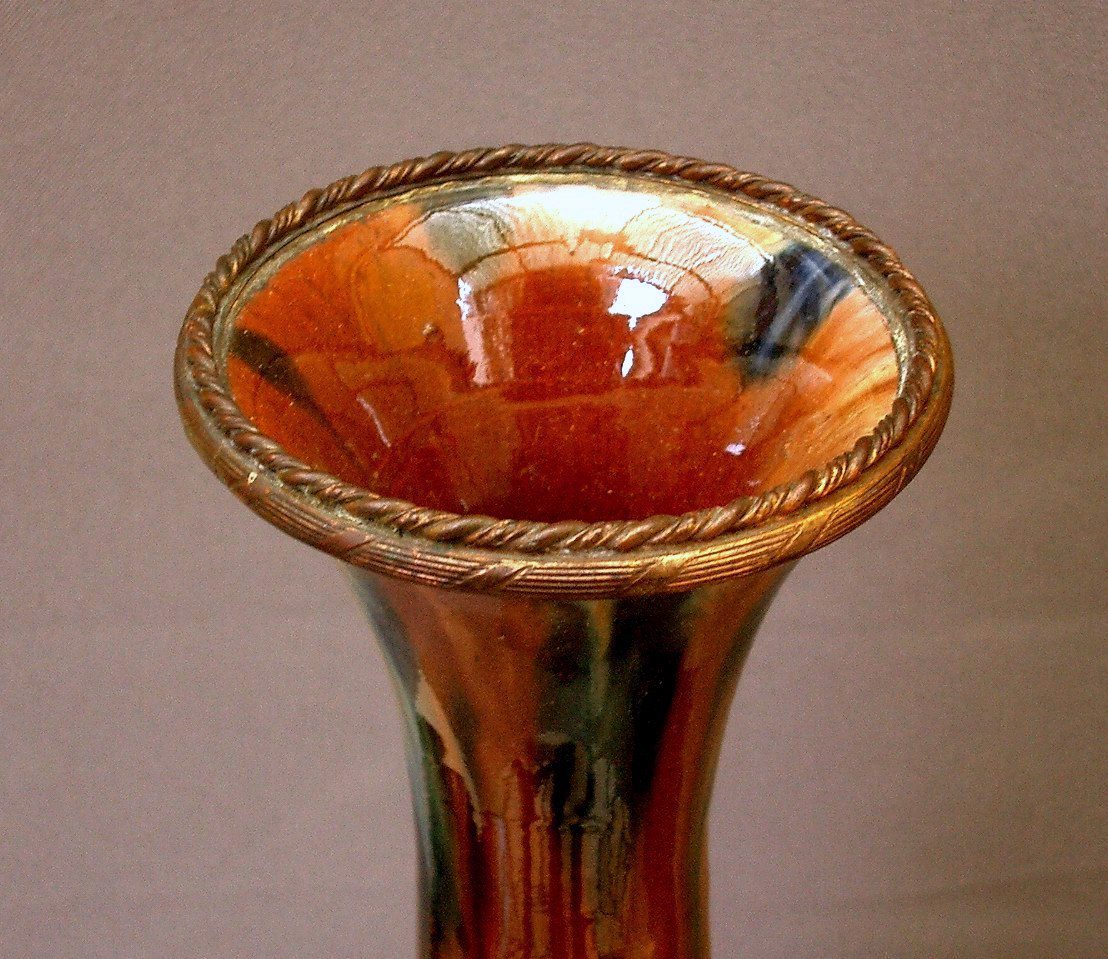 Pair Of Important Jaspé Glaze Vases, Bronze Mount-photo-2