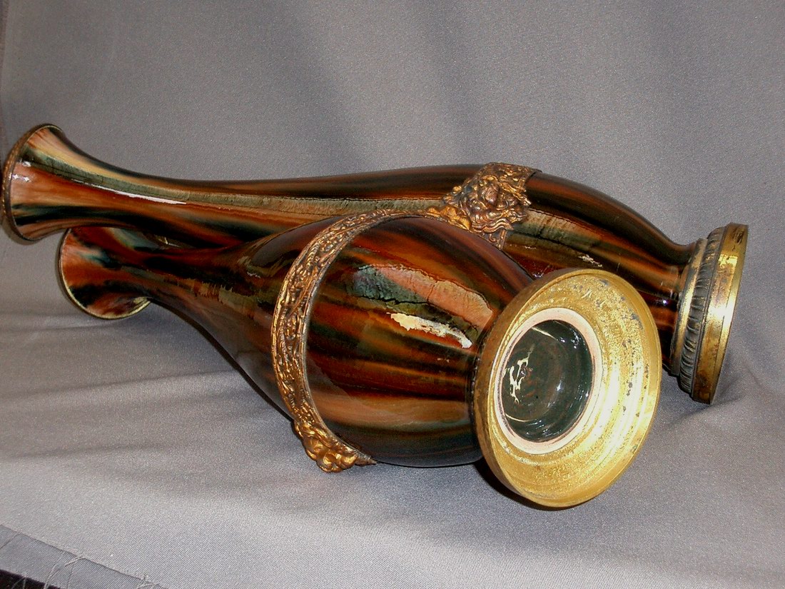 Pair Of Important Jaspé Glaze Vases, Bronze Mount-photo-4