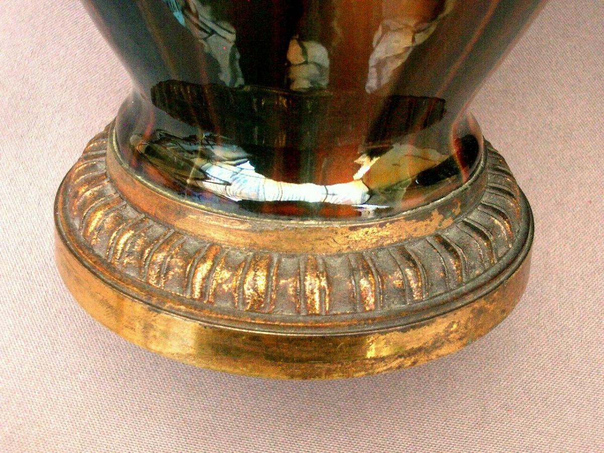 Pair Of Important Jaspé Glaze Vases, Bronze Mount-photo-5