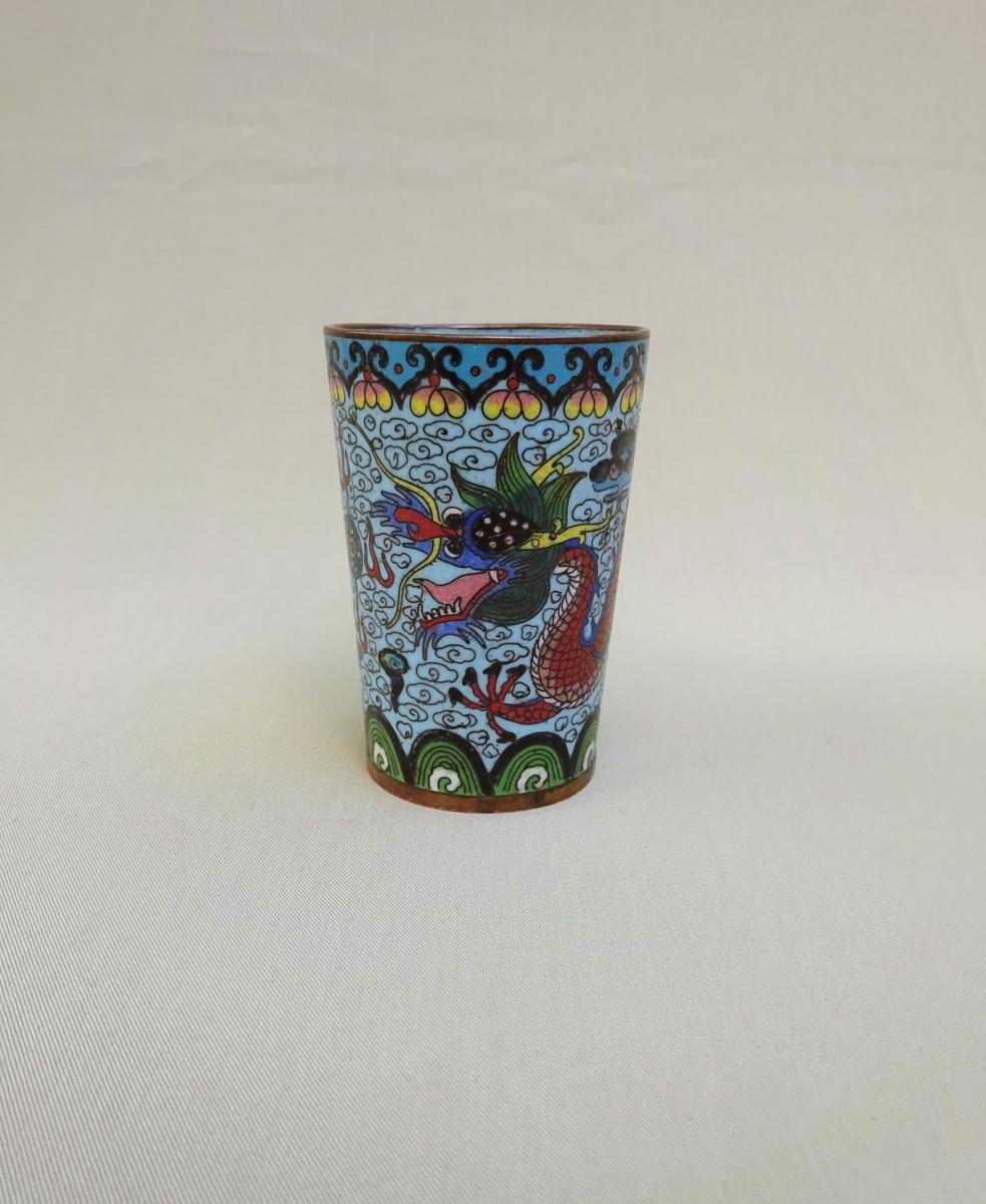 Chine XIXème, Vase en Bronze Cloisonné à Décor de Dragon & Perle Sacrée-photo-4