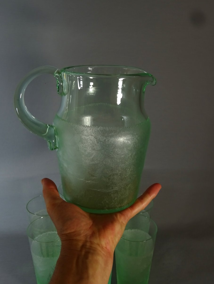 Daum Nancy, Service A Orangeade Art Nouveau Blown Glass & Frosted Decorated Etched With Acid-photo-7