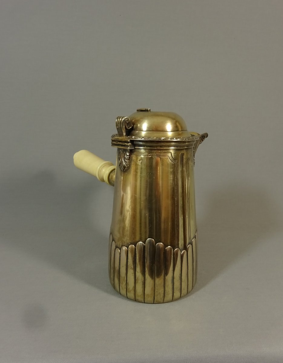 Hot Chocolate Pot 19th Century Silver & Vermeil, Goldsmith Limousin & Souche-photo-3