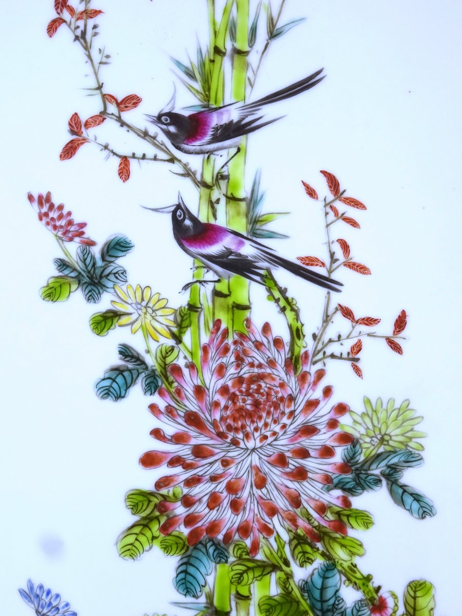 Four Chinese Porcelain Plaques With Flowers Decor, Birds, Buterflys, Locust ; Artists Liu Yucen, Bi Yuanming Or Cheng Yiting-photo-6