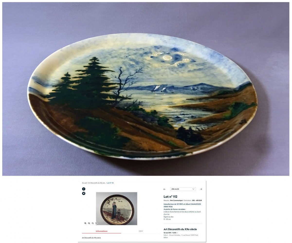 Albert Dammouse To Sevres, Important Dish  Old  Art Nouveau Period,  Decor Vosges Landscape-photo-3