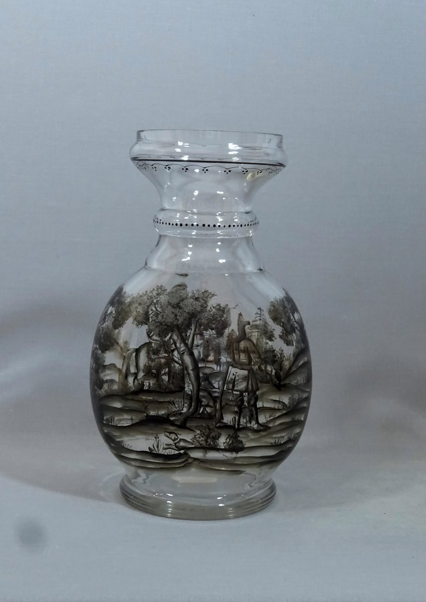 Verre de Boh&ecirc;me, Vase Schwarzlot &agrave; D&eacute;cor de Chasse Peint en Grisaille ; &agrave;  La Mani&egrave;re d&#039;Ignaz Preissler ou Johann Schaper-photo-2